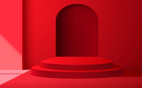 Κόκκινο Βάθρο Ηλιακό Φως Από Παράθυρα Στο Κόκκινο Δωμάτιο Στούντιο — Διανυσματικό Αρχείο