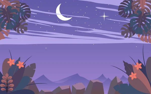 Paisaje Montaña Noche Invierno — Vector de stock