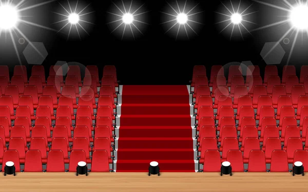 有聚光灯和红色座位的木制舞台 — 图库矢量图片