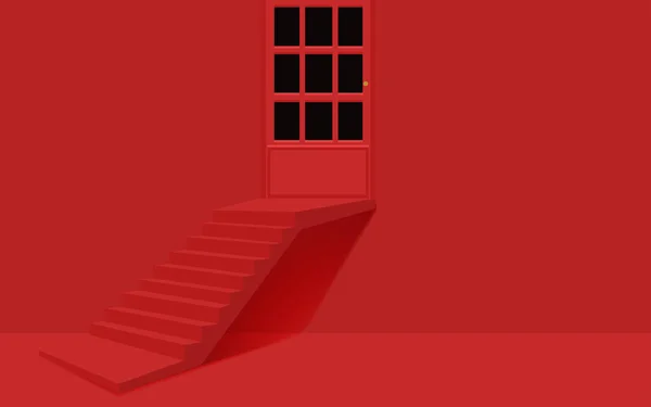 Escalier Rouge Porte Dans Chambre Rouge — Image vectorielle