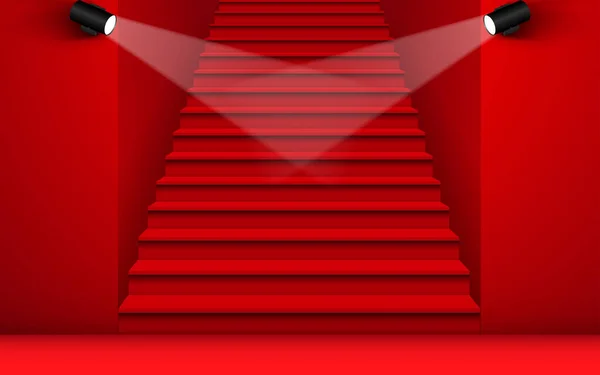 Escalier Rouge Avec Projecteur Dans Chambre Rouge — Image vectorielle