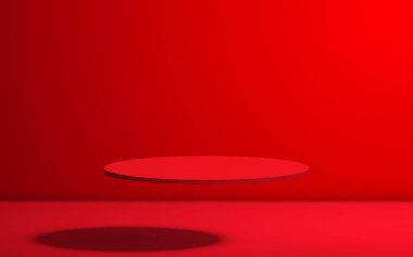 Kırmızı podyum ve ışık kırmızı stüdyo odasında.