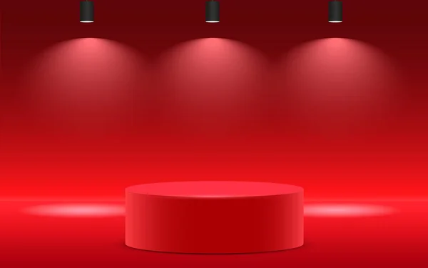 Rotes Podium Mit Scheinwerfer Roten Raum — Stockvektor