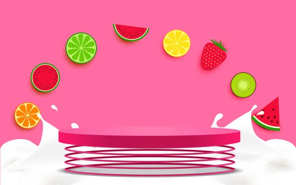 Ροζ Βάθρο Την Άνοιξη Φόντο Μείγμα Φρούτων — Διανυσματικό Αρχείο