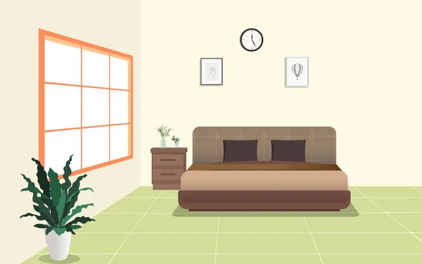 Interior Bedroom House Flat Design — Stock Vector