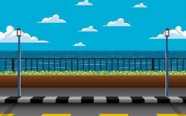 Yazın plajda yol manzarası 