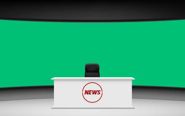 ニューススタジオの緑の背景の白いテーブルは — ストックベクタ