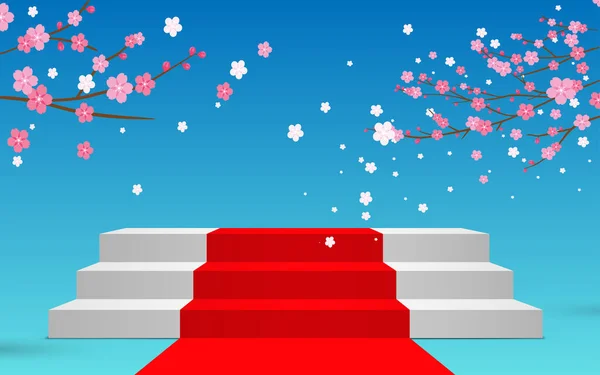 Wit Podium Wit Sakura Bloem Achtergrond — Stockvector
