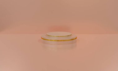 Stüdyo odasında altın yüzüklü pembe podyum..