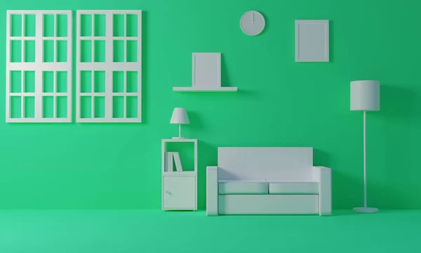 Sofá Blanco Muebles Blancos Habitación Verde —  Fotos de Stock