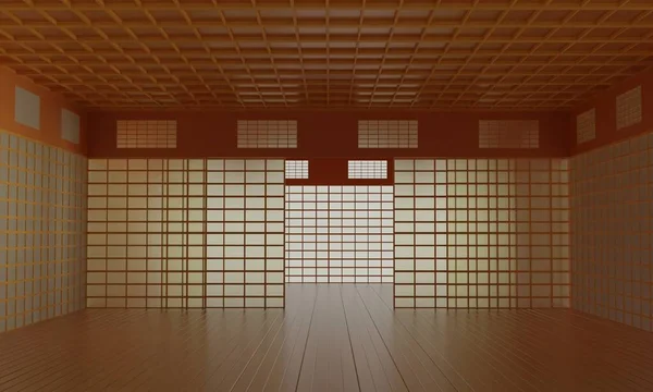 indoor dojo room in japan.3d rendering.