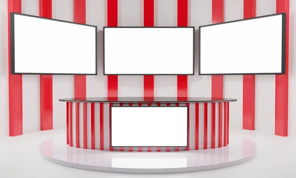 Red Table Lcd Background News Studio Room Rendering — Stock Photo, Image