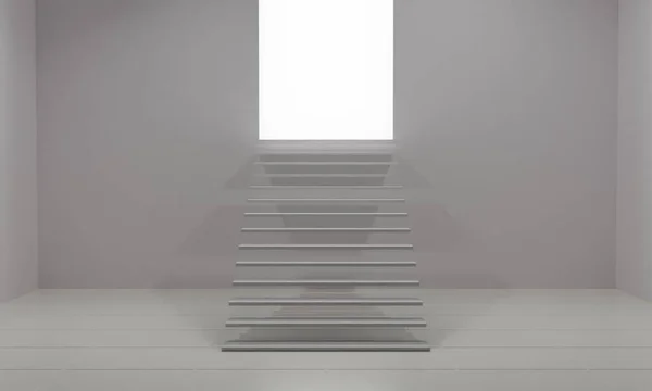 Weiße Treppe Mit Licht Der Weißen Decke Rendering — Stockfoto