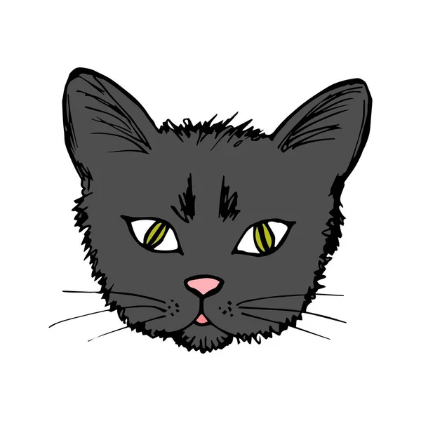 Desenho Vetorial Simples Desenhado Mão Cara Desenho Animado Bonito Gato —  Vetores de Stock