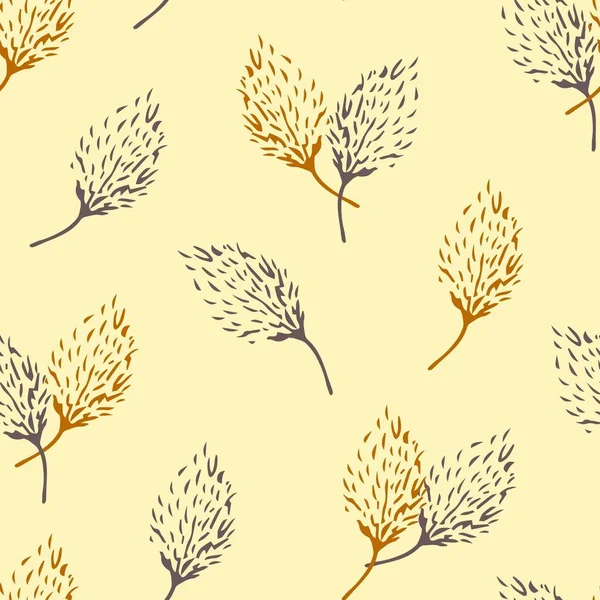 Blommig Vektor Sömlöst Mönster Pastellfärger Handritade Gyllene Grå Kontur Blommor — Stock vektor
