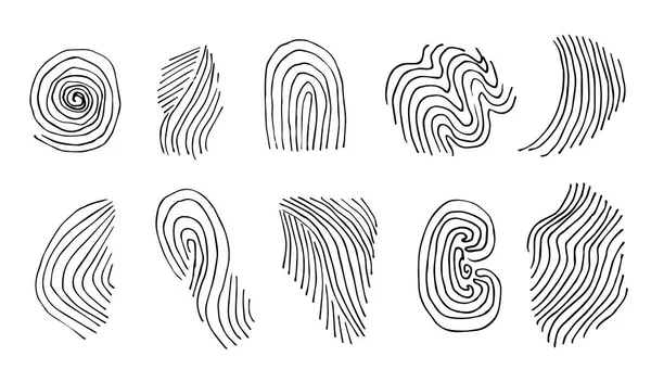 Vektör siyah dış hat ayarlandı. Dalgalı çizgiler, karalama, eğri, parmak izleri, mürekkep çizimi, farklı şekillerin soyut unsurları. Serbest çizim.