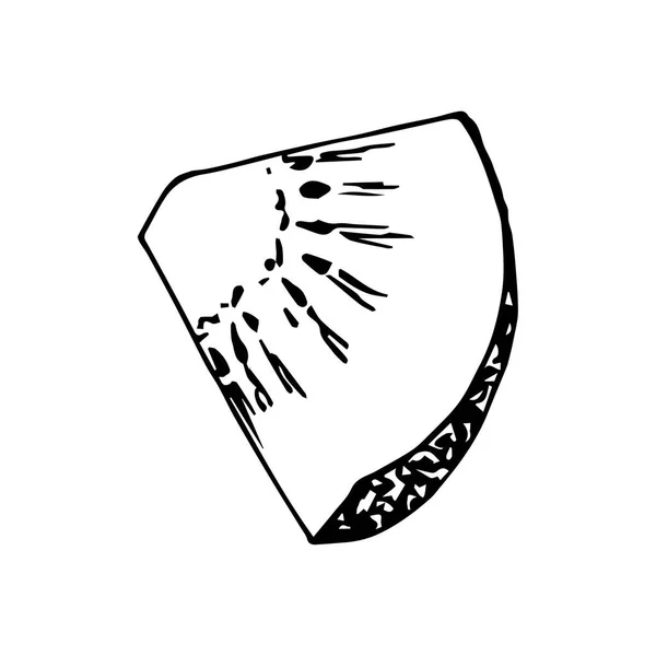 Hand Drawn Simple Vector Illustration Black Outline Triangular Slice Kiwi — Vettoriale Stock