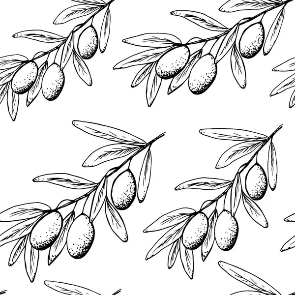 El çizimi siyah çizgili basit vektör pürüzsüz desen. Beyaz arka planda zeytin dalları. Kumaş, duvar kağıdı, ambalaj, menü, kafe tasarımı için..