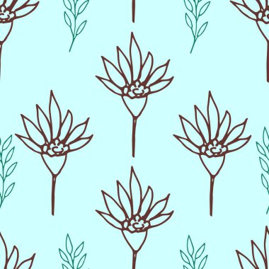 Çiçekler ve yapraklarla kusursuz bir desen. vektör illüstrasyonu