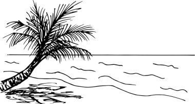 Denizin üzerindeki bir palmiye ağacının vektör çizimi