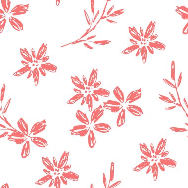 Çiçekler ve yapraklarla kusursuz bir desen. vektör illüstrasyonu