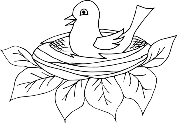 Disegno Vettoriale Semplice Disegnato Mano Con Una Linea Nera Uccellino — Vettoriale Stock