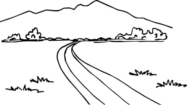 Karikatür çizimi bir dağ manzarası ve bir yol