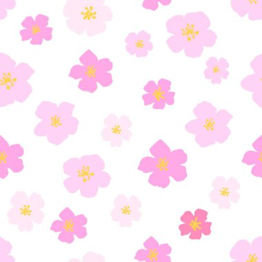 Çiçeksiz, narin, sakince yerleştirilmiş bir desen. Beyaz arka planda açık pembe sakura çiçekleri. Kumaş baskıları, tekstil ürünleri, kırtasiye malzemeleri, bahar mevsimsel tasarımı için.