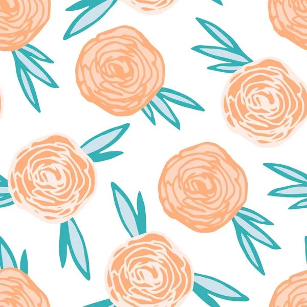 Simple Hand Drawn Floral Vector Seamless Pattern Pale Colors Delicate — Wektor stockowy