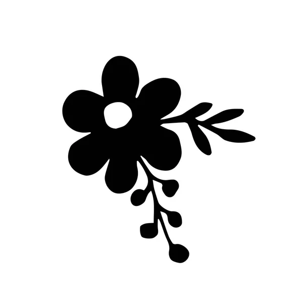 Hand Drawn Simple Vector Drawing Black Silhouette Flower Leaves Berries — Stock Vector