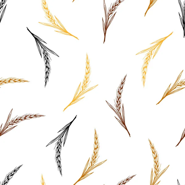 Basit Vektör Pürüzsüz Desen Altın Kahverengi Buğday Başağı Ekinlerin Siyah — Stok Vektör