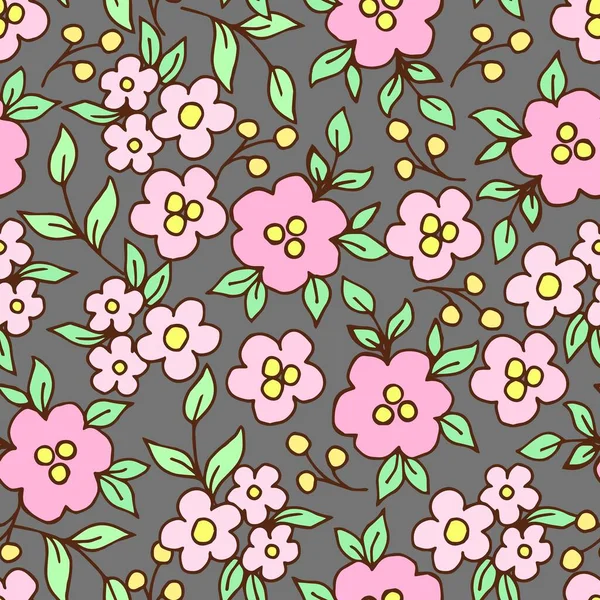Delicate Calm Floral Vector Seamless Pattern Rural Style Small Pink — Vetor de Stock