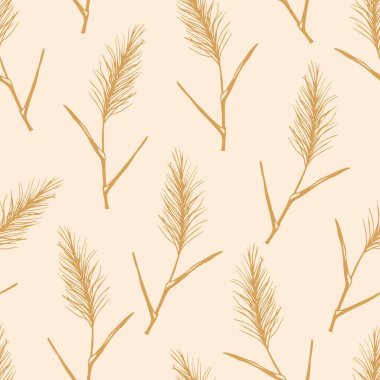 Basit el çizimi sakin çiçek vektörleri pastel renklerde pürüzsüz desen. Panik infloresans, otlar, açık pembe arka planda sazlıklar. Kumaş, duvar kağıdı, tekstil ürünleri için..