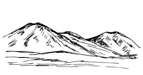 Dibujo Esbozado Vectorial Simple Dibujado Mano Estilo Grabado Paisaje Montañoso — Archivo Imágenes Vectoriales