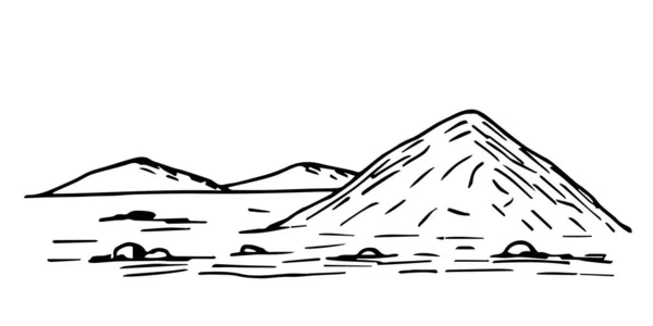 Simple Hand Drawn Vector Drawing Black Outline Mountain Landscape Rocky — Vetor de Stock