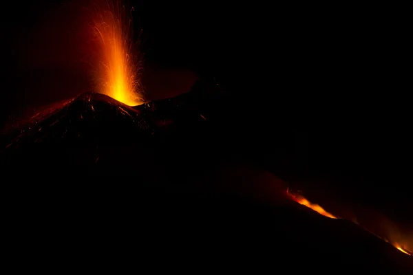 Uitbarsting van de Etna van nacht — Stockfoto