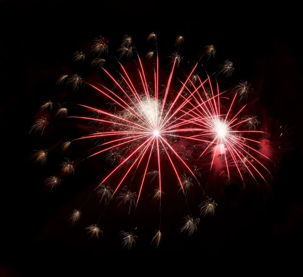 Fuochi d'artificio rossi esplodono — Foto Stock