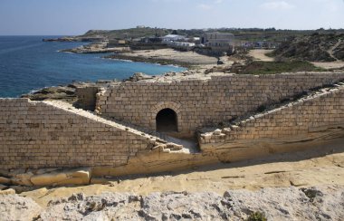 Fragment photos and ruins of Fort Ricasoli which was built by the Order of Saint John between 1670 and 1698,situated in Kalkara, Malta. It is the largest fort in Malta.Public open place for people