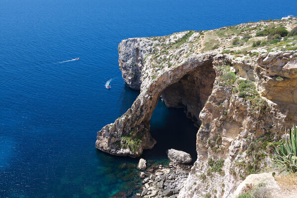 Nice Blue Grotto view in Malta island with clear blue sea background, touristic destination in Malta, Blue Grotto, popular place in Malta, Malta, maltese nature, Europe