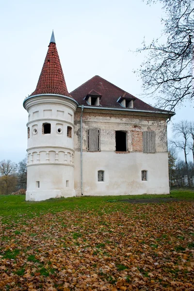 Lituania. Castello di Siesikai in costruzione. Palazzo storico in stile neoclassico.Edificio storico in Lituania.Facciata del castello nella città ad est della Lituania, quartiere di Ukrmerges — Foto Stock