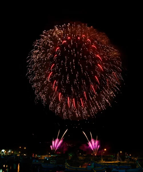 Colorful fireworks in Malta, Marsaxlokk village — Stock Photo, Image