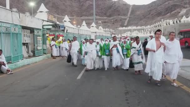 Видеодокументация Паломников Совершающих Паломничество Мину Саудовская Аравия Видео Шумное Несосредоточенное — стоковое видео
