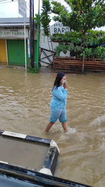 Blurred Noise Image Flood Conditions City Pekalongan Streets Full Water — Stock Photo, Image