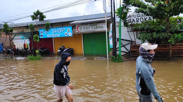 Blurred Noise Image Flood Conditions City Pekalongan Streets Full Water — Stock Photo, Image