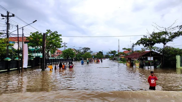 Blurred Noise Image Flood Conditions City Pekalongan Streets Full Water — Stock Photo, Image