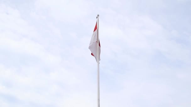 Die Rot Weiße Indonesische Flagge Wurde Zerrissen Und Ragte Vor — Stockvideo