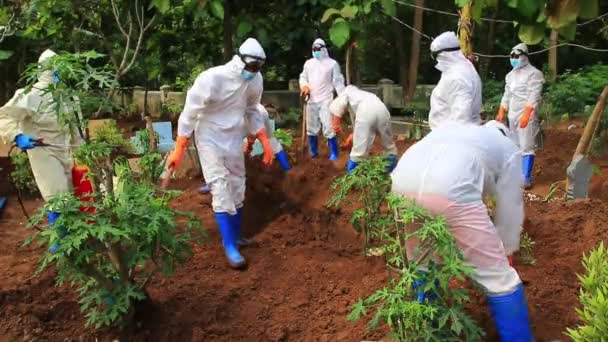 Processo Funebre Cadavere Infettato Dal Virus Della Corona Con Protocollo — Video Stock