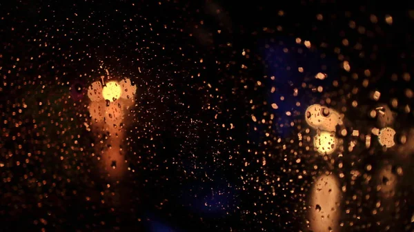 Blurry Cars Lights Traffic Rain Drops Windshield Glass Window — Stock Photo, Image