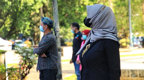 Bewoners Houden Een Ceremonie Traditionele Kleding Maskers Augustus 2021 — Stockfoto