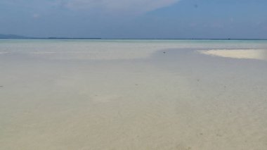 Turkuaz su, tropikal sahillerin huzur veren güzelliğini gösteren parlak bir kumsalda nazikçe tur atar..